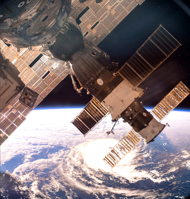 A satellite in space high above the Earth.